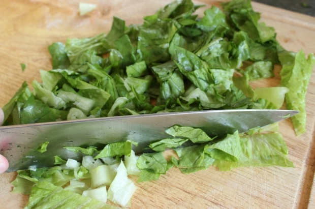 Chopped romaine lettuce for Buffalo Chicken Sandwich