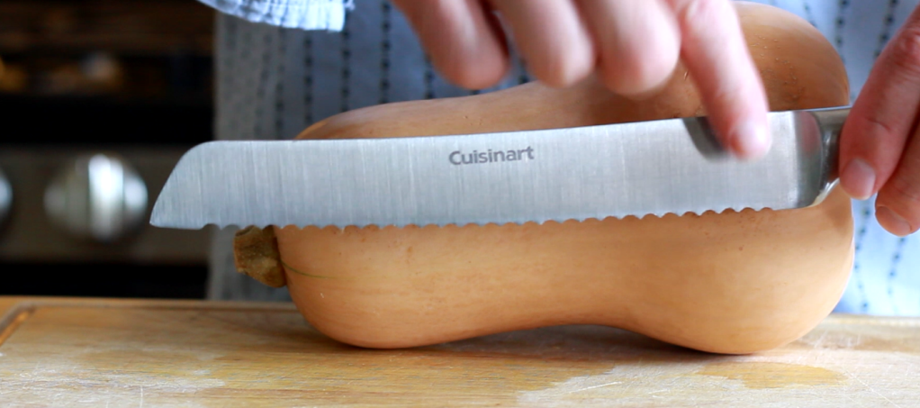 Serrated knife to cut and trim butternut squash